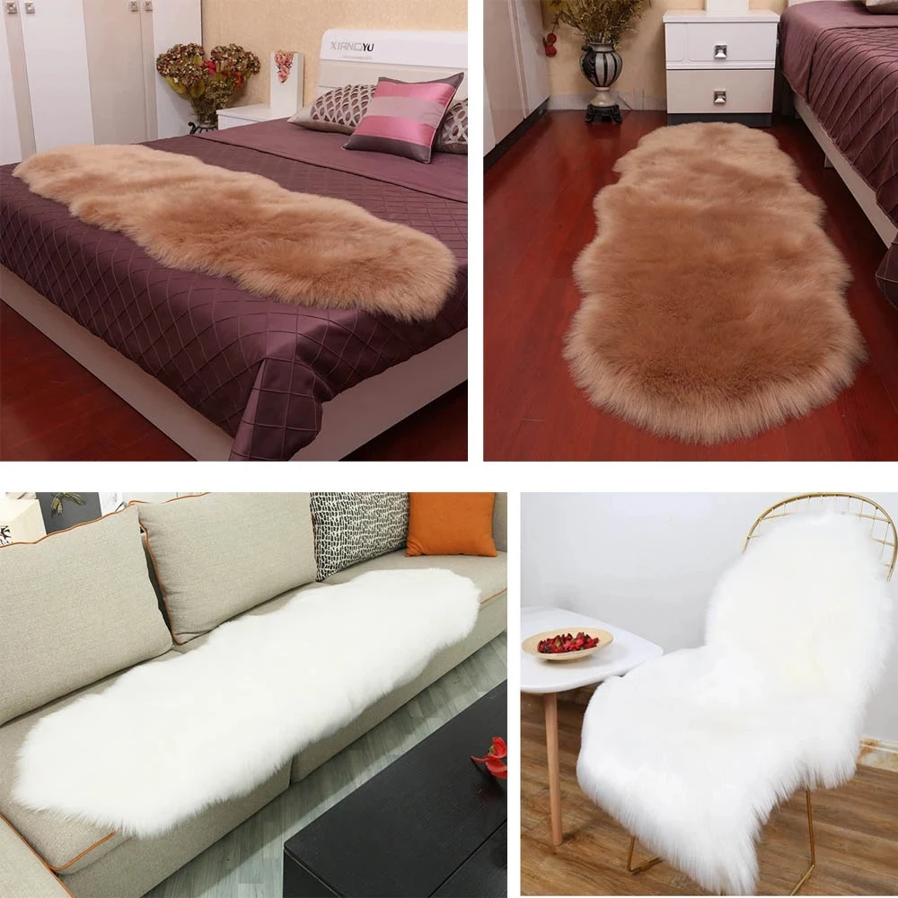 plush soft sheepskin bedroom carpet imitation wool pad long hair bedside mat sofa cushion white rugs red living room fur carpet free global shipping