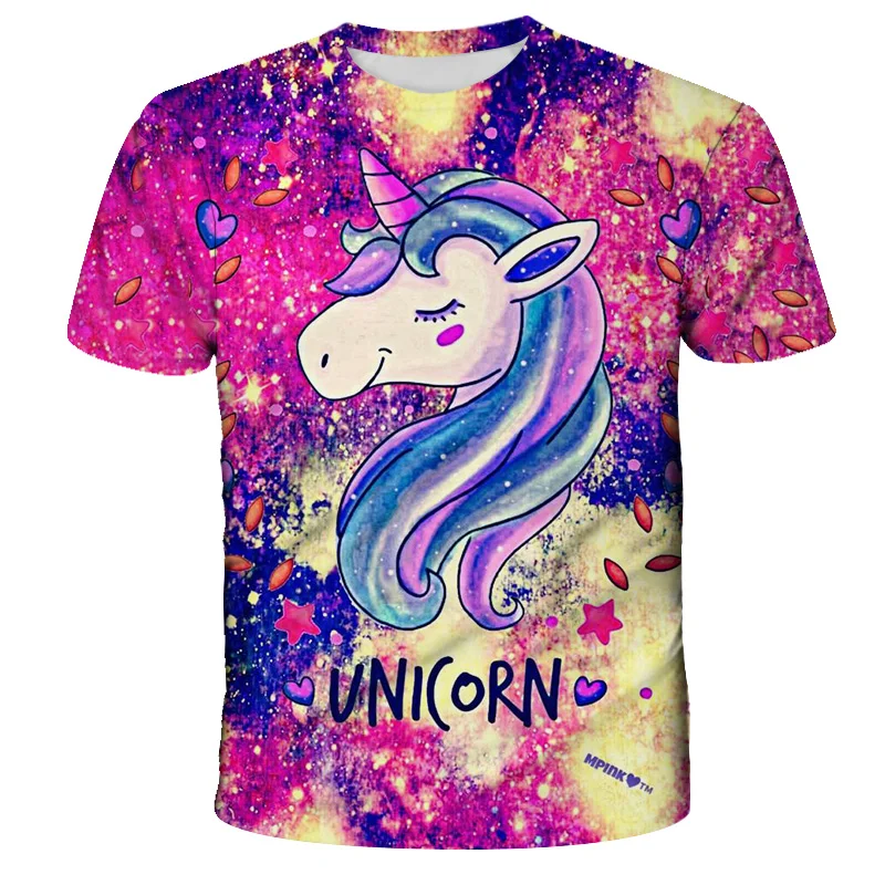 

Unicorn T-Shirt 2022 Summer New Round Neck Short Sleeve Top Children's Boy/Girl Kids Funny Cute Casual Cartoon Characters