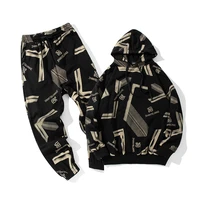 men sports suit hooded printed sweater couple set casual wear hoodie pants two piece set men clothes