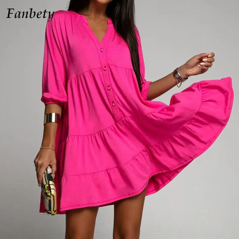 

Женское элегантное однотонное вечернее платье вечерние рукавом три четверти, летнее модное мини-платье с V-образным вырезом, женское осенне...