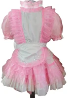 hot selling lockable sissy dress sexy maid pink white pvc apron ruffle tower role playing costume customization