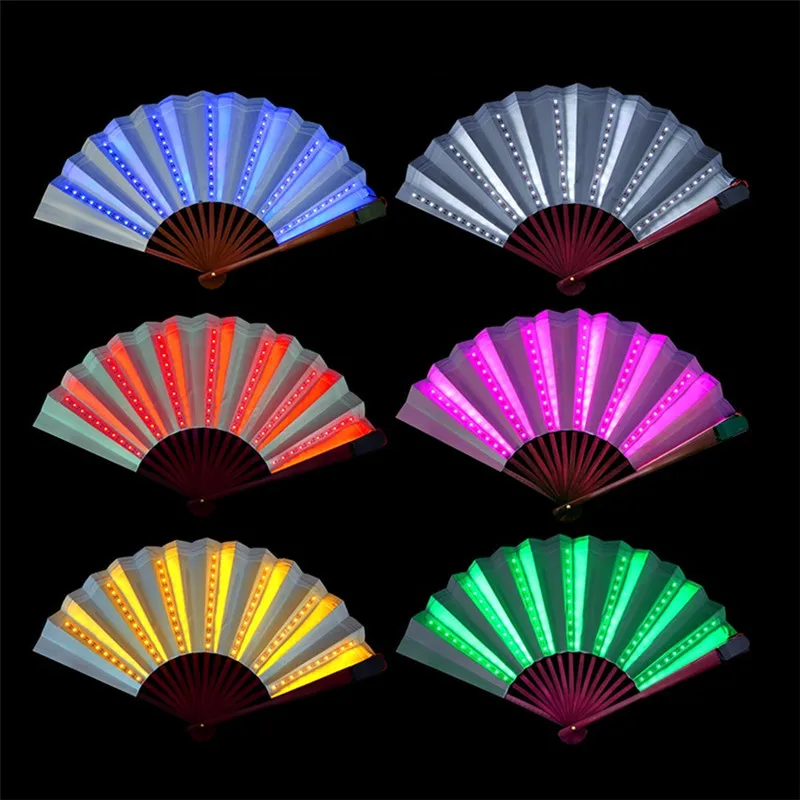 30Pcs Led Glow Up Folding Fan Luminous Stage Show Cosplay Props Fans Fluorescent Party Holiday Gifts Dance Decoration
