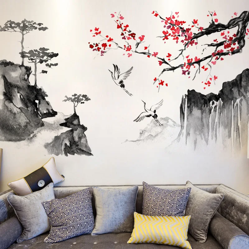 

Chinese Style Vinyl Wall Stickers Landscape Living Room Bedroom Decor Aesthetic Home Office Decals Wall Art Murals Decoration