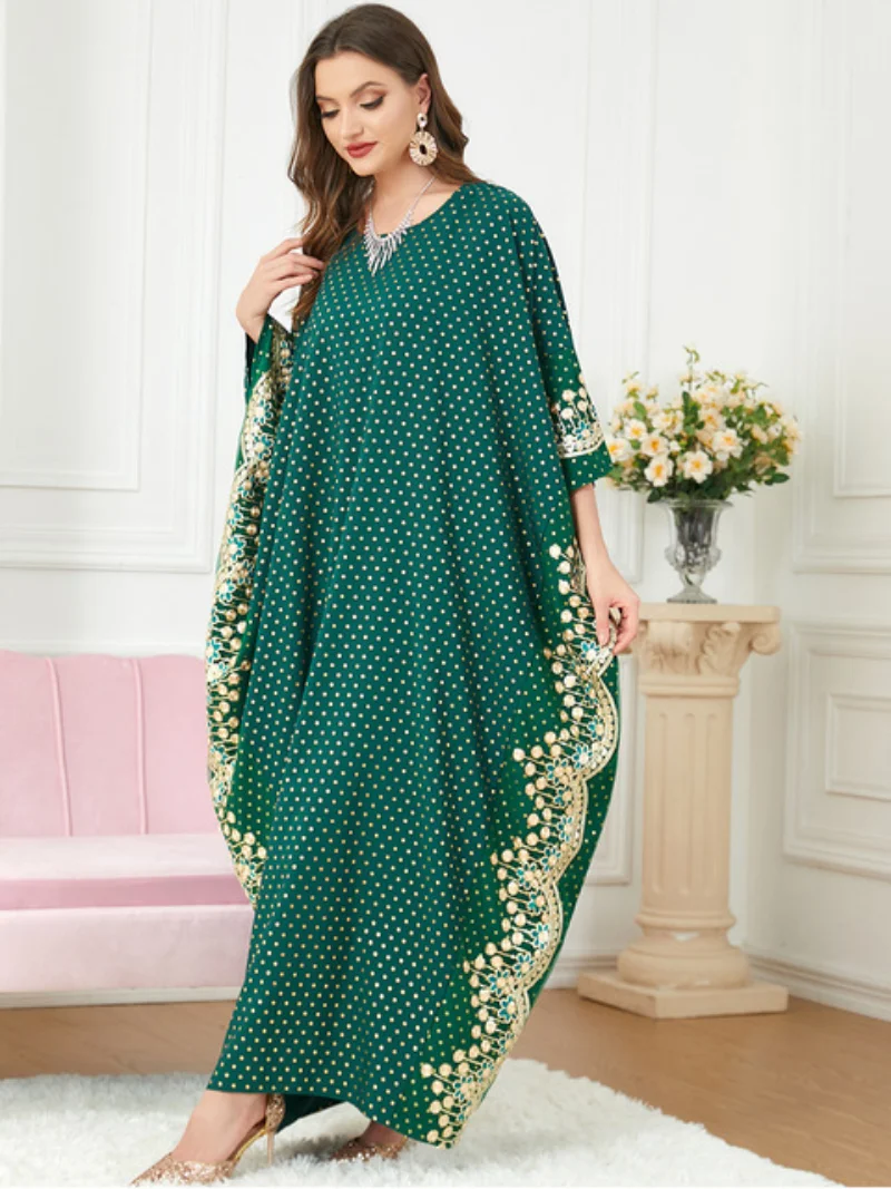 Morocco Party Dress Muslim Women Abaya Prayer Polka Dot Caftan Bat Sleeve Robe India Abayas Dubai Turkey Longue Vestidos Largos
