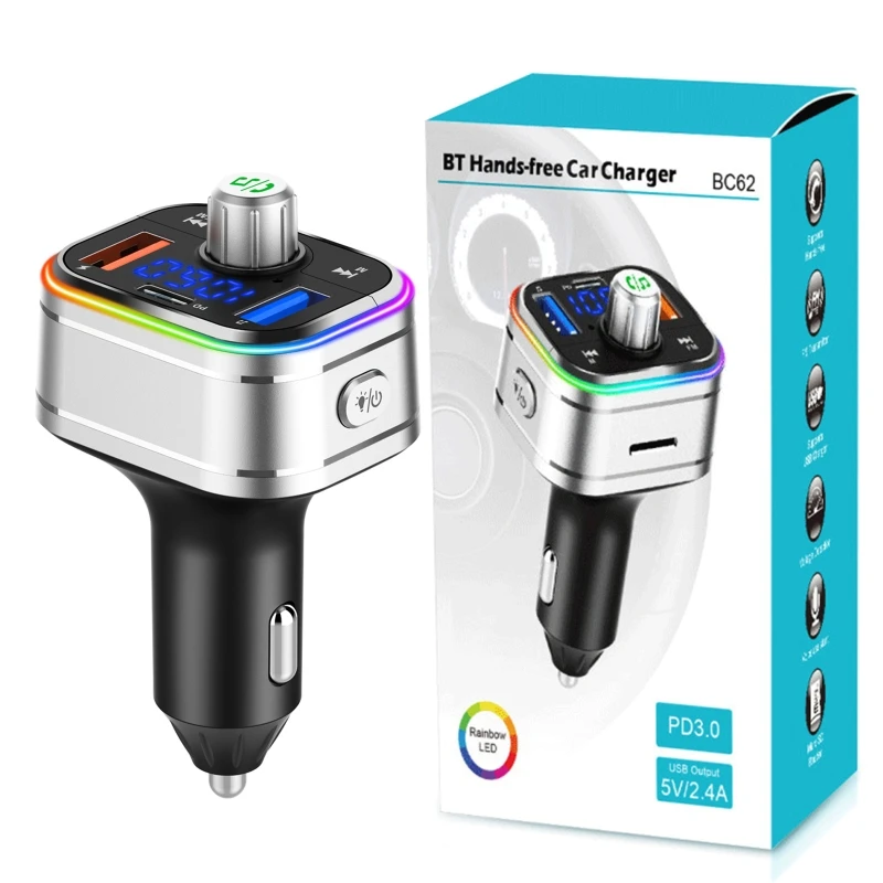 Автомобильный FM-передатчик 53CC со светодиодной подсветкой совместимый с Bluetooth MP3