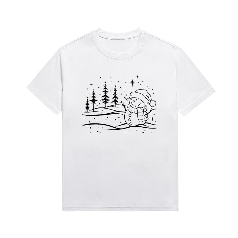 Веселые рождественские женские футболки с рисунком снеговика эстетическая