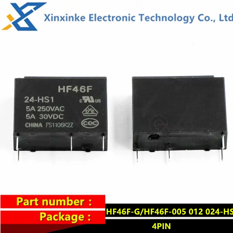 Фото 5 шт. реле 4PIN 5/12 В 24 В HF46F-005-HS1 HF46F-012-HS1 HF46F-024-HS1 HF46F-G-005-HS1 012 024-HS1 одна группа нормально разомкнутых реле №1