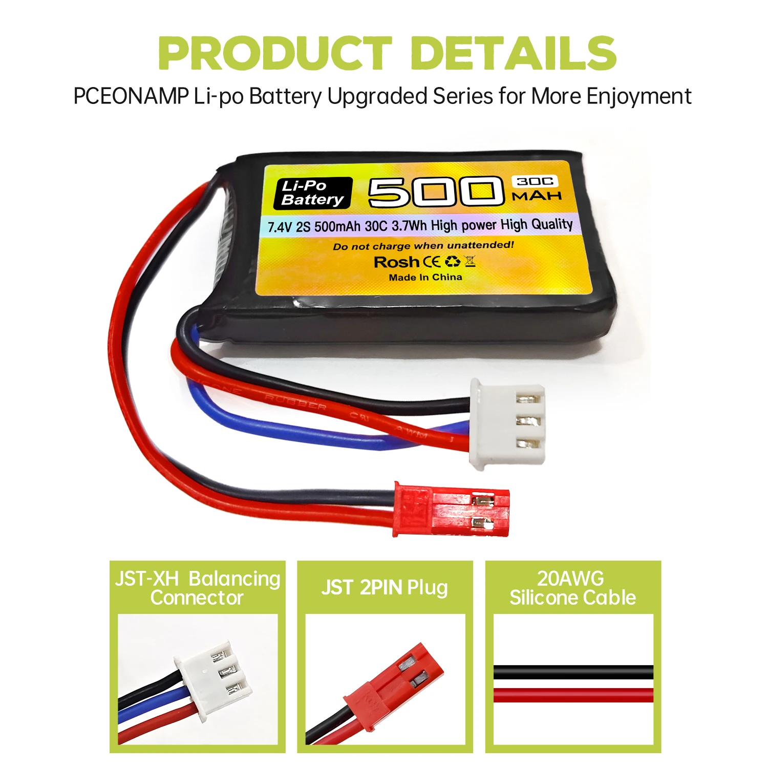 2 шт. 7 4 В 500 мАч 30C липо-батарея JST-2P вилка с зарядным устройством 2-в-1 для