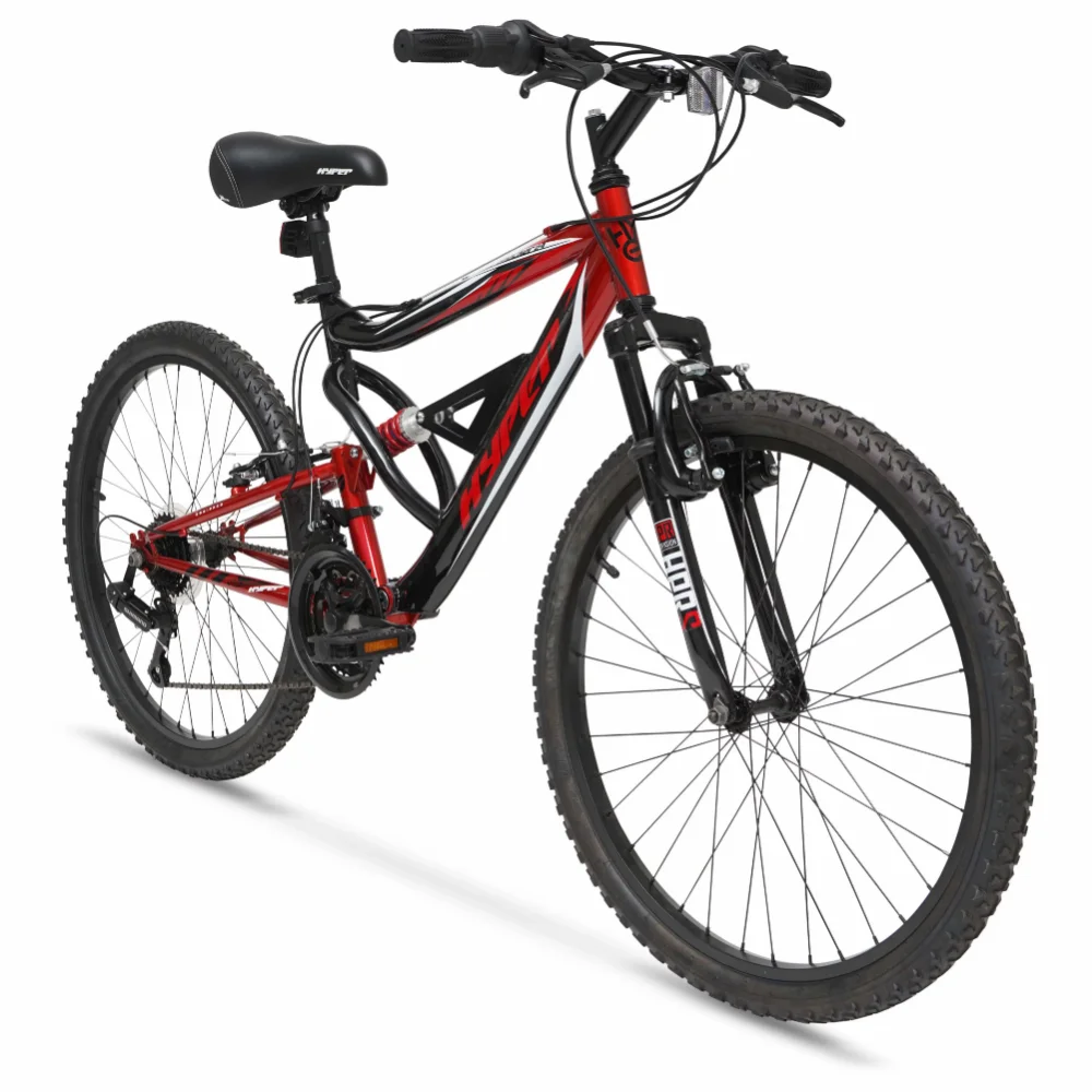 

GISAEVBicycle 24" Shocker Mountain Bike, Kids, Red and Black Steel Full-suspension with Front Suspension Forks