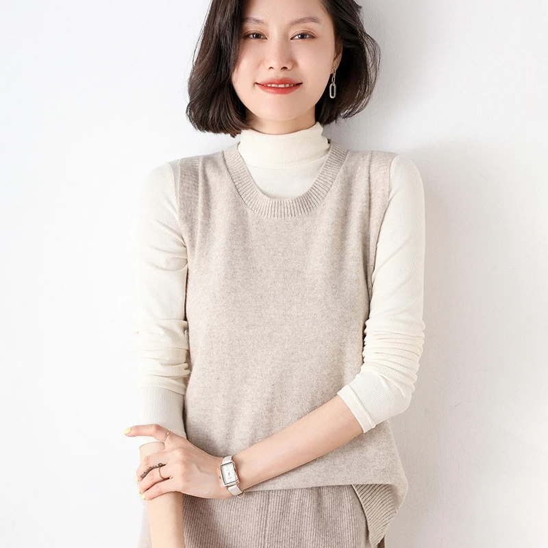 

Sweater Vest Women's Loose Big V-Neck Outer Wear T-Shirt 2022 Spring And Autumn New Round Neck Sleeveless Knitted Loose Pullover