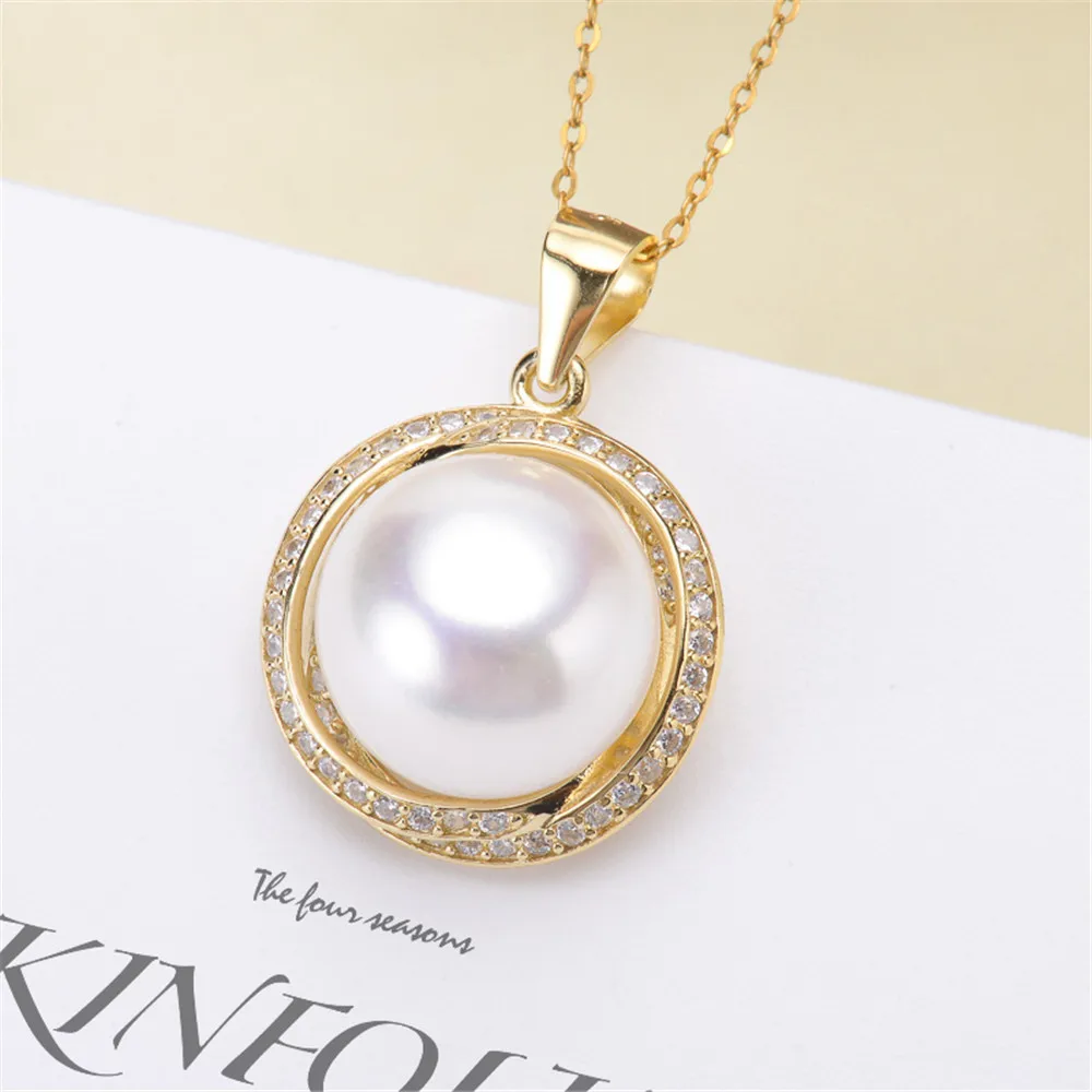 

DIY Pearl Accessories S925 Sterling Silver Pendant Empty Holder Gold Plated Fashion Necklace Pendant with 11-13mm Beads