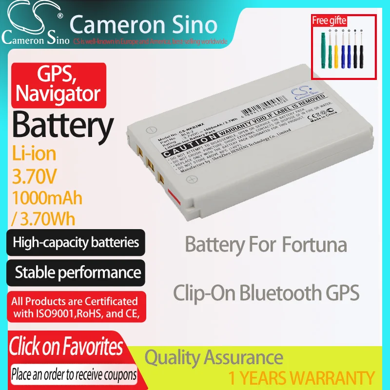 CameronSino Battery for Fortuna Clip-On Bluetooth GPS fits N