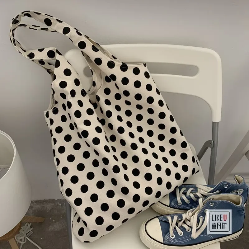 

Classic Japanese style women small dot Vest bag lazy wind ins portable shoulder bag canvas shopping Cloth bag students schoolbag