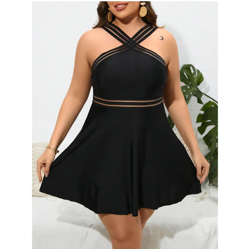 

2024 New Plus Size Women's Swimdress 4XL Two Piece Bathing Suit Large Size Tummy Control Tankini Swimsuit Skirt Swimwear