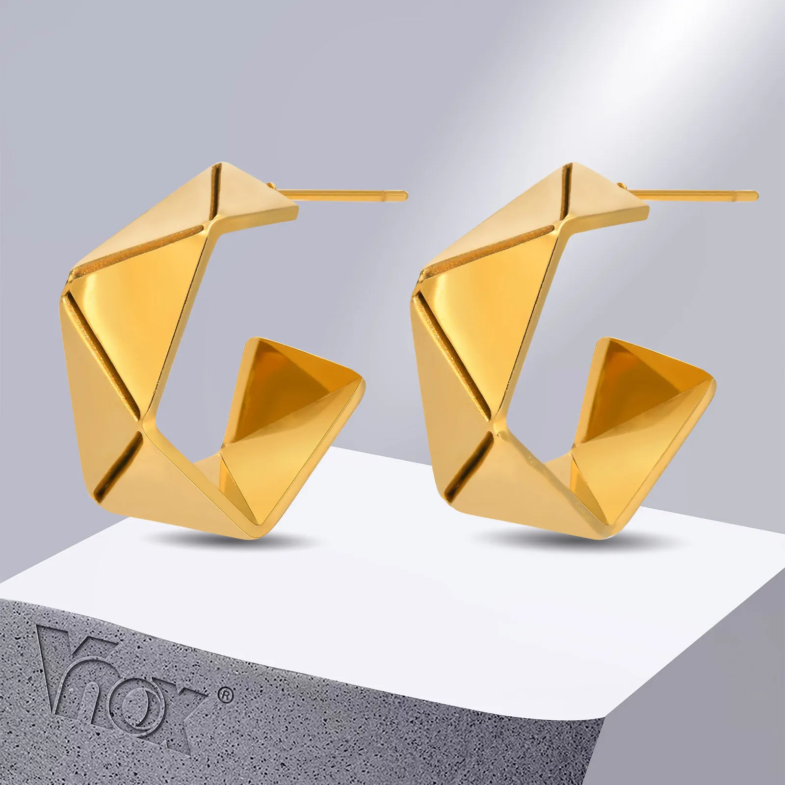 

Vnox Cool Geometric C Shaped Earrings for Women, Gold Plated Irregular Stainless Steel Hoop Earrings, Dainty Minimalist Jewelry