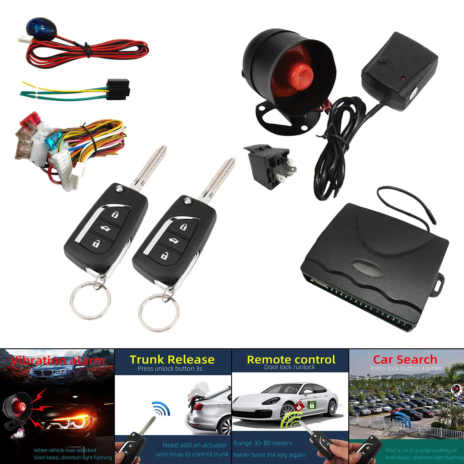 

Keyless Entry System Car Alarm Security System with 2 Key Fob Remote Controls