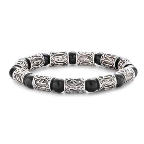 Мужские браслеты с рунами викингов, браслеты с этническим символом Одина, металлические украшения, браслеты с подвесками из натурального камня