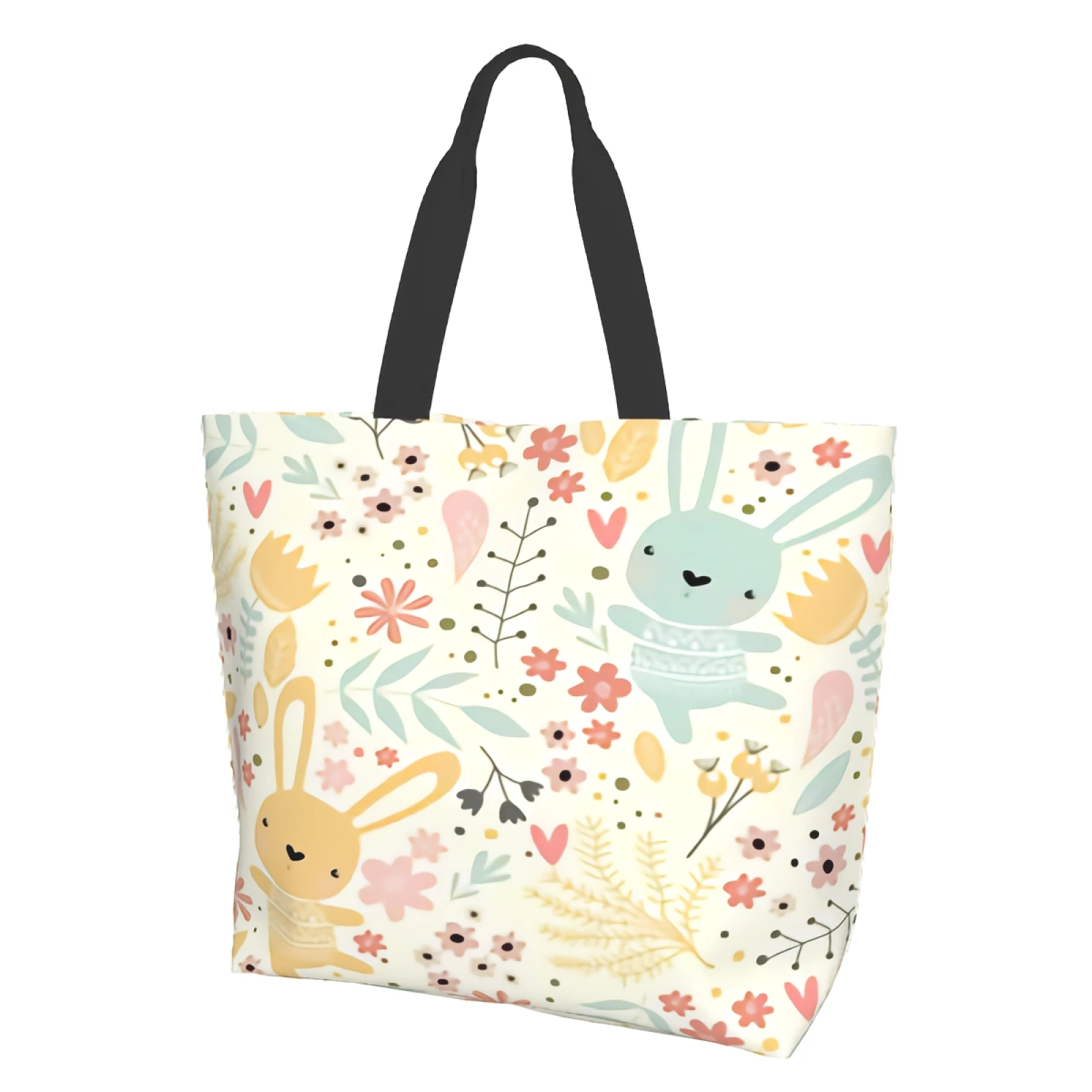 

Rabbits And Plants Cartoon Bunnies Tote Bags for Women Reusable Grocery Bags Large Shopping Bags