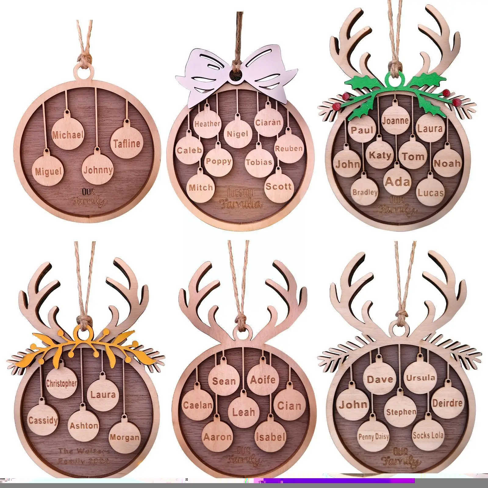 

Персонализированные 3D деревянные Рождественские Елочные елочные украшения, деревянные Семейные Рождественские елочные шары, формы мини-орнамент с подарком, Custo E2N1