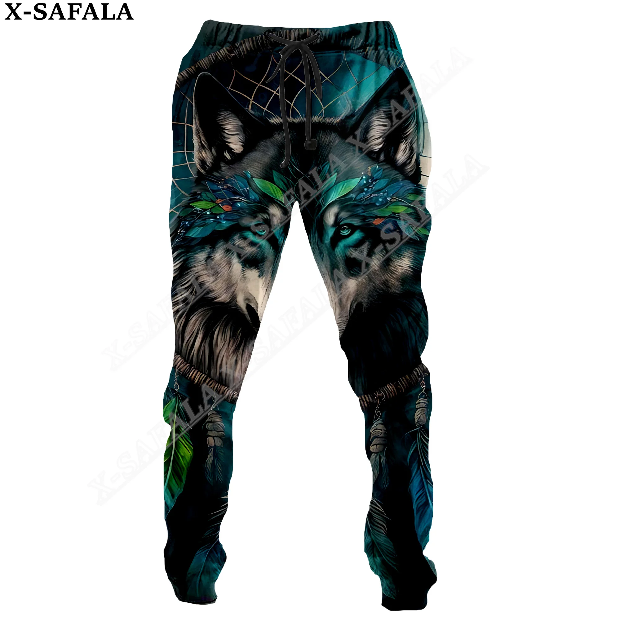 Брюки мужские/женские с принтом волка и кулиской на весну/осень
