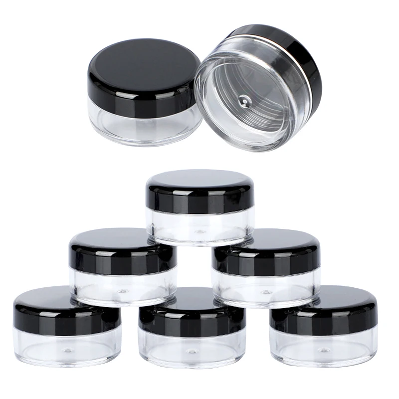 

100Pcs 2g/3g/5g/10g/15g/20g Empty Plastic Cosmetic Makeup Jar Pots Lip Balm Containers Black Transparent Sample Bottle Packaging