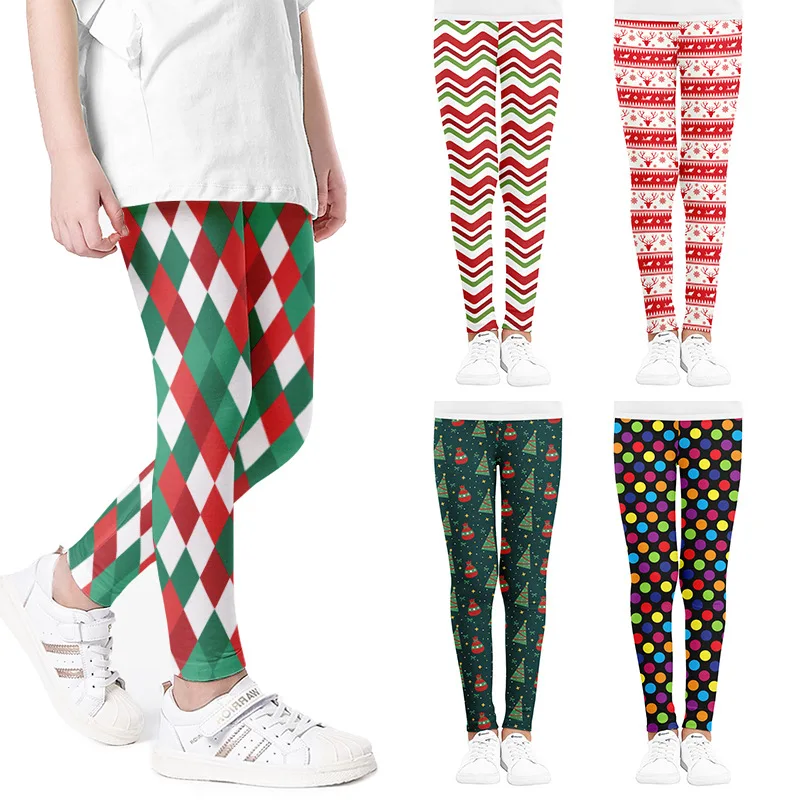 

Girls' Christmas Printed leggings Spring And Autumn Thin Children's Stretch Printed Pants Korean Children's Pants Yoga Clothes