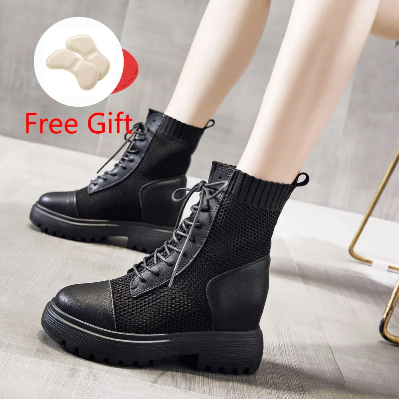 

Ботинки женские сетчатые на шнуровке, дышащие туфли-лодочки, высокий каблук, модная обувь, большие размеры, лето-осень