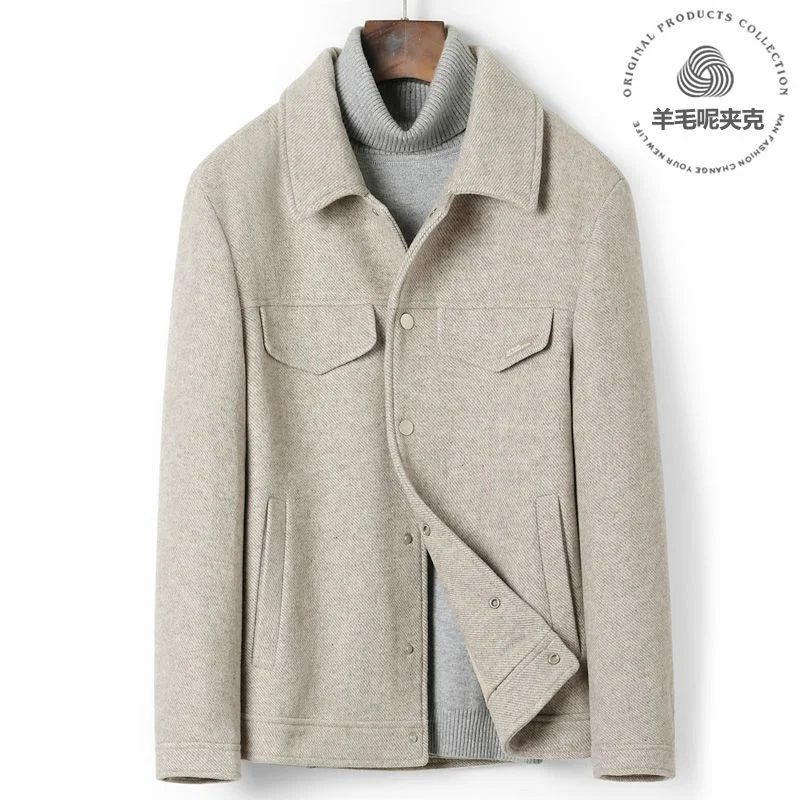 

Шерстяная куртка мужская короткая версия февраль приталенное пальто в елочку из кашемира Новинка весна-осень 2023