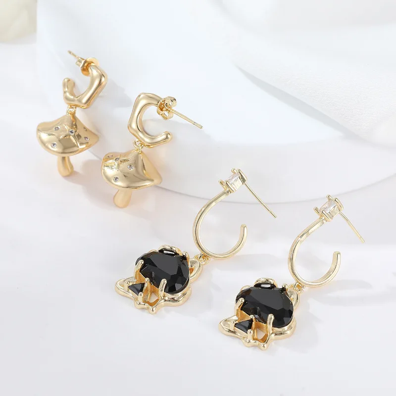 

New Trendy Mushroom Dangling Earrings for Women Temperament Poker Spades A Joker925 Silver Pin Earrings Girls Jewelry Gifts