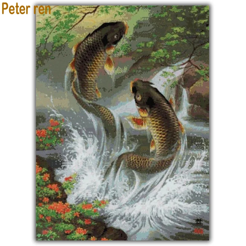 

Full diamond embroidery animal diy diamond painting Fish jump 3d square drill diamond mosaic icon paste full crafts needlework