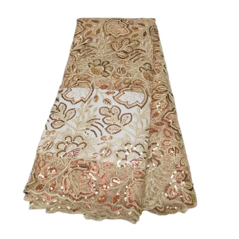 

Sequin Lace Gold French Lace With Sequins African Tulle Lace Fabric For Party Dress 5 Yards