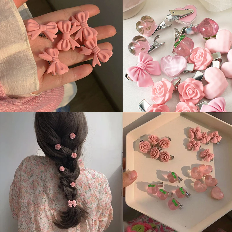 

1Pcs Cute Bowknot Hair Clip Side Clips Mini Rose Peach Sweety Hairpin for Girl Women Gifts Hair Accessories Headwear Wholesale