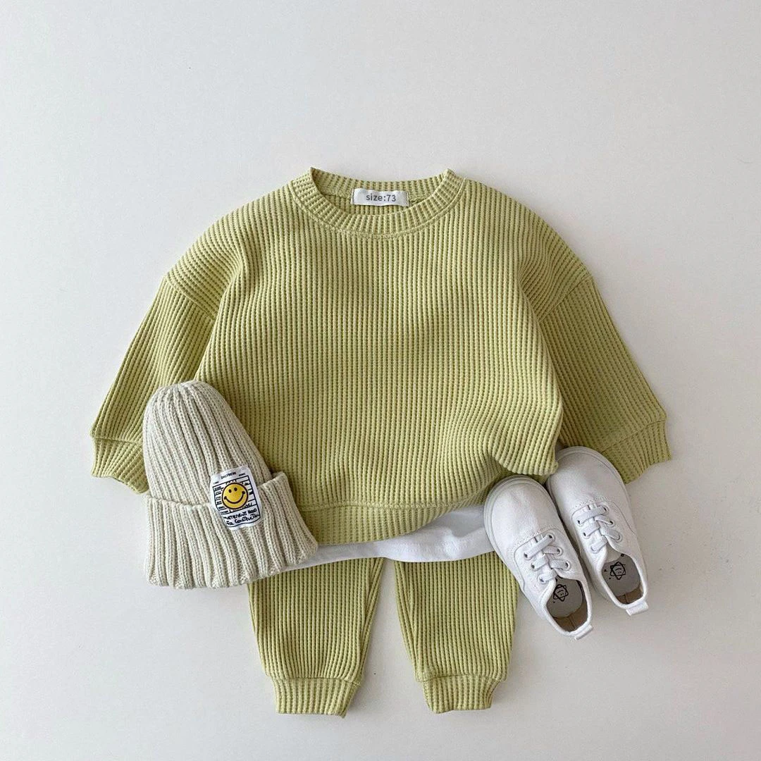 

Fashion Peuter Baby Meisje Kleding Sets Voor Baby Wafel Katoenen Baby Jongens Kleding Set Sweatshirt + Broek 2 Stuks Outfit