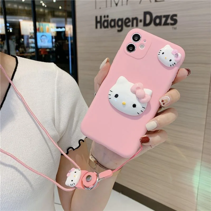 

Hello Kitty Fashion Cute 3D Cat With Ornaments Phone Cases For IPhone 13 12 11 Pro Max Mini XR XS MAX 8 X 7 SE 2022 Back Cover
