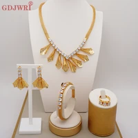 fine unique dubai gold color jewellery luxury cubic zirconia necklace earring bracelet ring party jewelry set for women