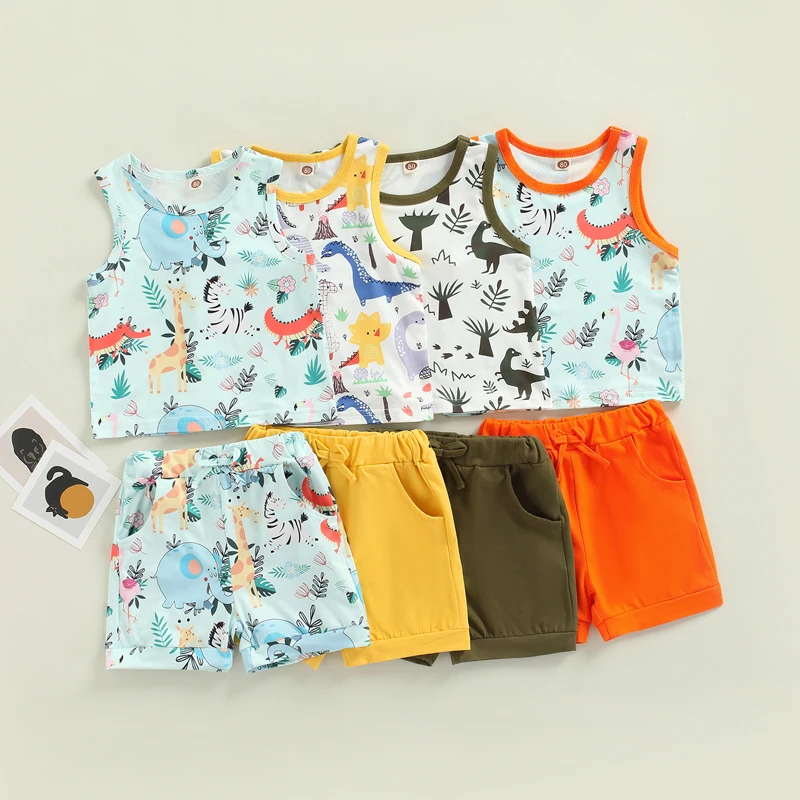 

Toddler Baby 2Pcs Summer Outfits Sleeveless Animal Print Tank Tops + Short Pants Set