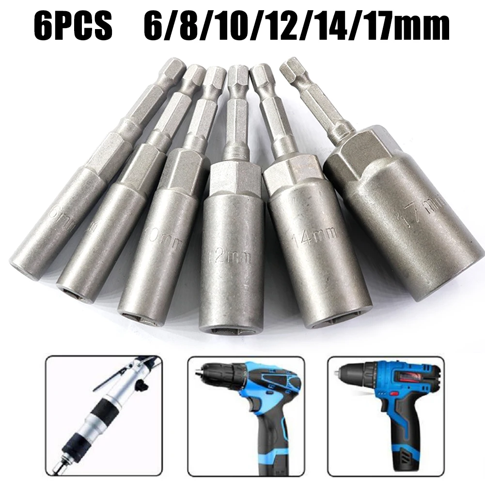 

6PCS 80mm Length 1/4in Hex Drive Sockets Impact Nut Bolt Drill Bits 6/8/10/12/14/17mm For Pneumatic Screwdriver Electric Drill