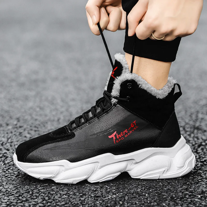 

Мужские кожаные кроссовки из ПУ кожи, водонепроницаемые теплые меховые ботинки, Мужская Уличная зимняя Рабочая повседневная обувь, Военные...