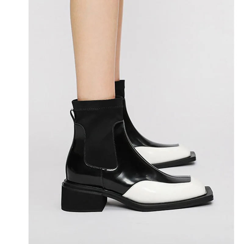 

Женские ботинки Phoentin из натуральной кожи на среднем каблуке, женская обувь коричневого и черного цвета, ботинки челси с квадратным носком ...