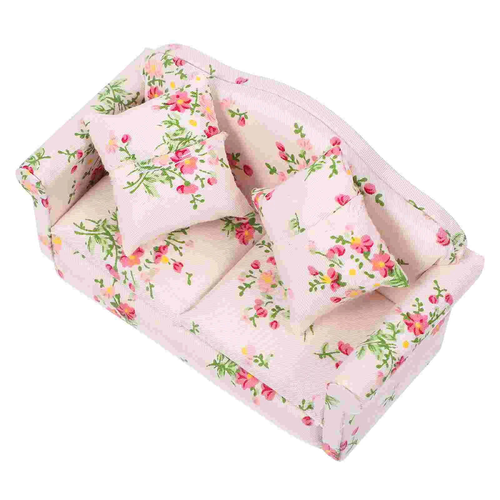 

Floral Sofa Decoration Doll House Mini Furniture Pretend Play for Kids
