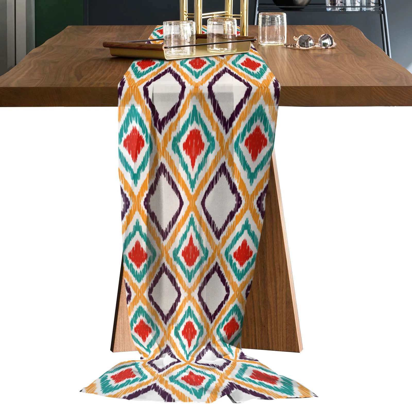 

Totem Color Geometry Sheer Chiffon Table Runners for Wedding Party Home Decor Tablecloth for Kitchen Gauze Table Runner