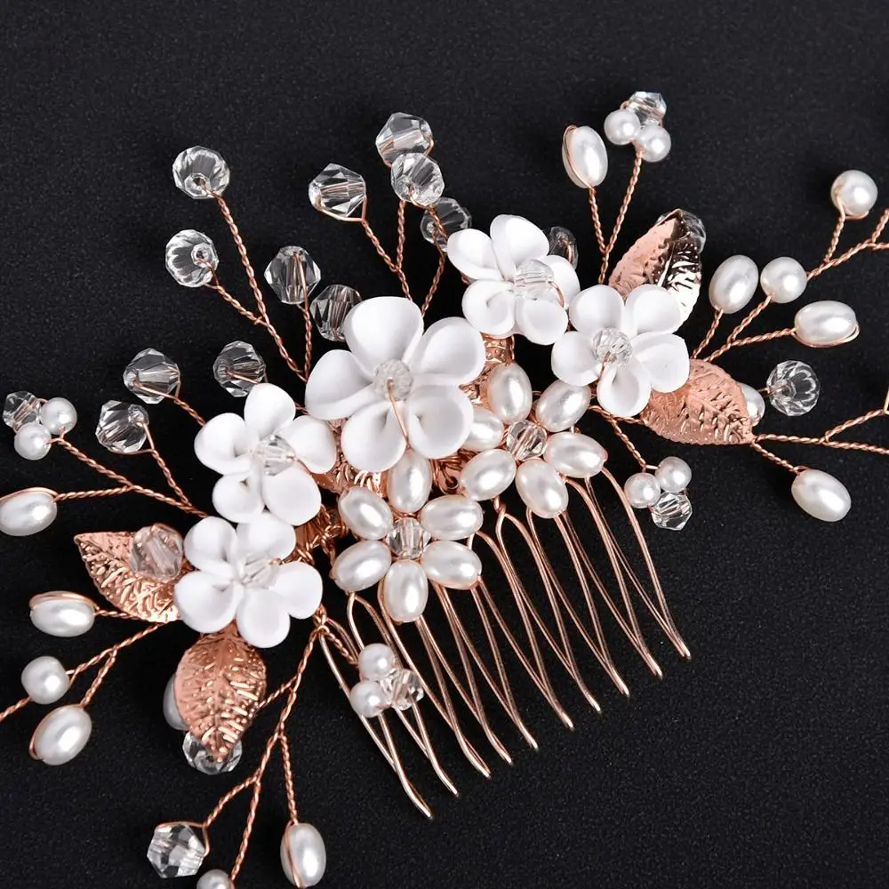 

Crystal Leaf Wedding Headwear Gold Silver Color Bridesmaid Hairpins Rhinestone Hair Comb Hair Ornaments Pearls Comb