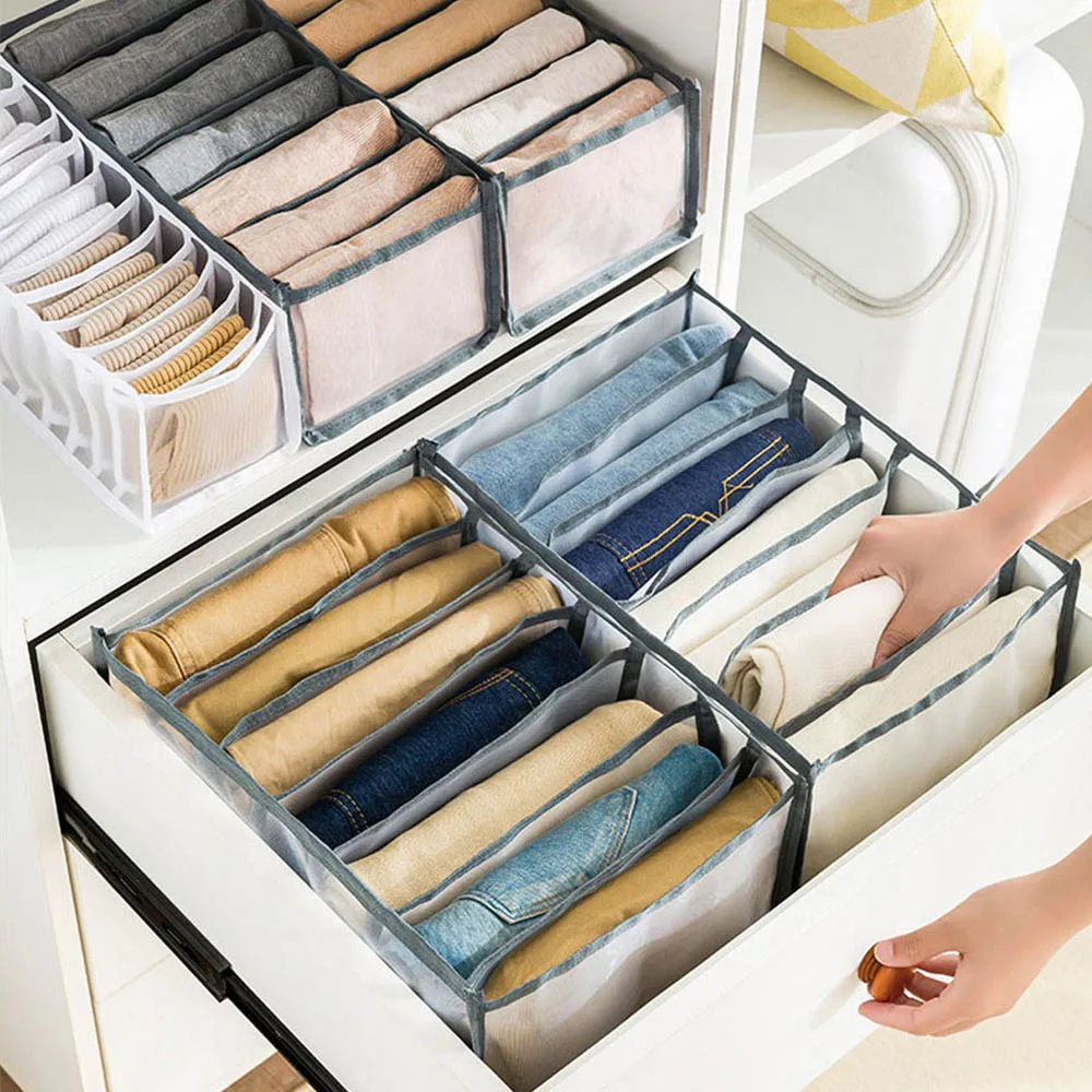 

Jeans Compartment Storage Box Closet Clothes Drawer Mesh Separation Box Stacking Pants Drawer Divider Can Washed Home Organizer