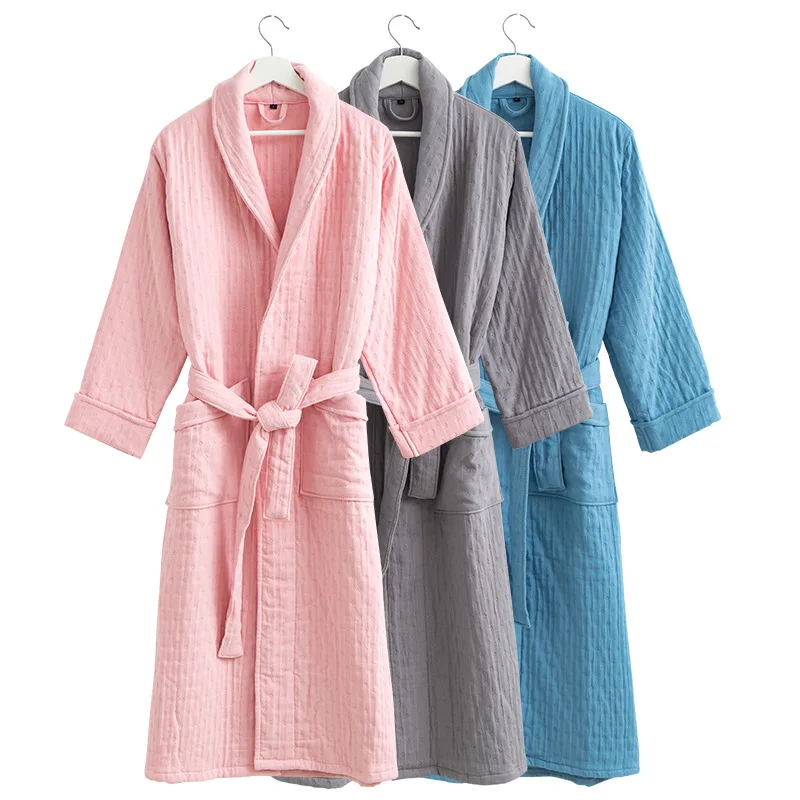 

Autumn 100% Cotton Crepe Robes Women Thin Japanese Kimono Bathrobe Solid Pijamas Sleepwear Tops Loose Soft Home Dressing Gown