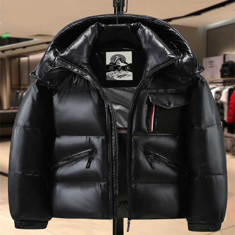 Winter European And American Men'S Bright Face Down Jacket Short Thickened Bread Fashion Warmth Comfortable Casual Loose Zipper