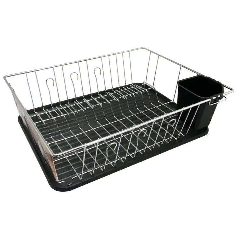 

Inches Chrome Plated and Plastic Counter Top Drying Dish Rack in Black