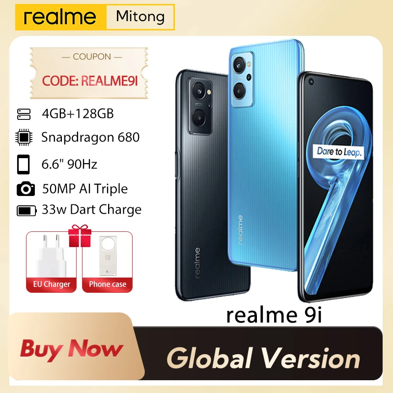 

realme 9i 50mp Ai Triple Camera 6.6" 90hz Snapdragon 680 Processor Core 33w Dart Charge 5000mah Battery Global version