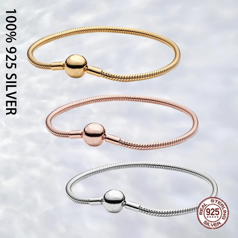 

Fit Original Real 925 Sterling Silver Pando Moments Snake Chain Bracelet For Women Fashion Luxury DIY Bracelet Jewelry