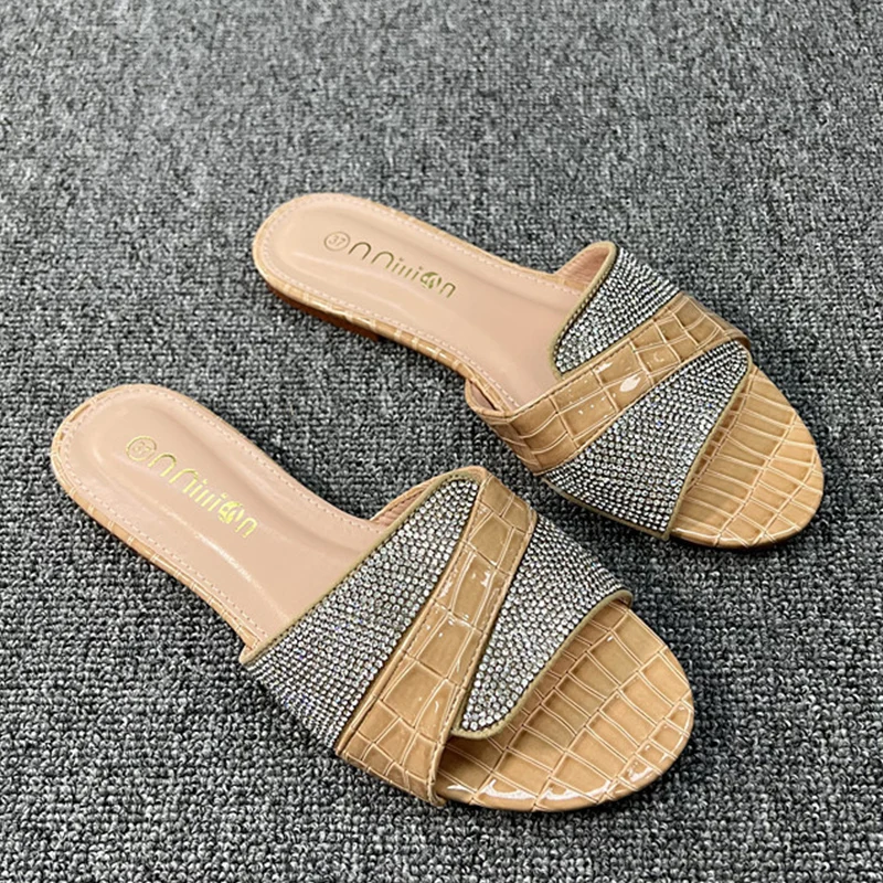 

Шлепанцы стразы женские большого размера, роскошные сандалии, повседневная обувь для улицы и помещения, сланцы-гладиаторы, лето 2022