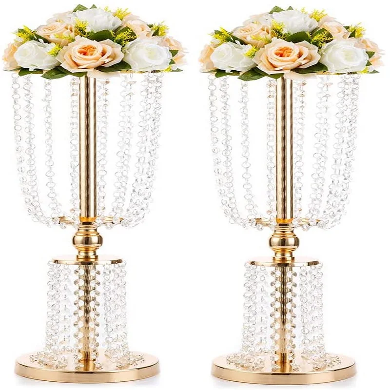 

10pcs Acrylic Crystal Gold Silver Road Lead Table Flower Stand Candlestick Centerpiece Event Party Wedding Decoration Supplies